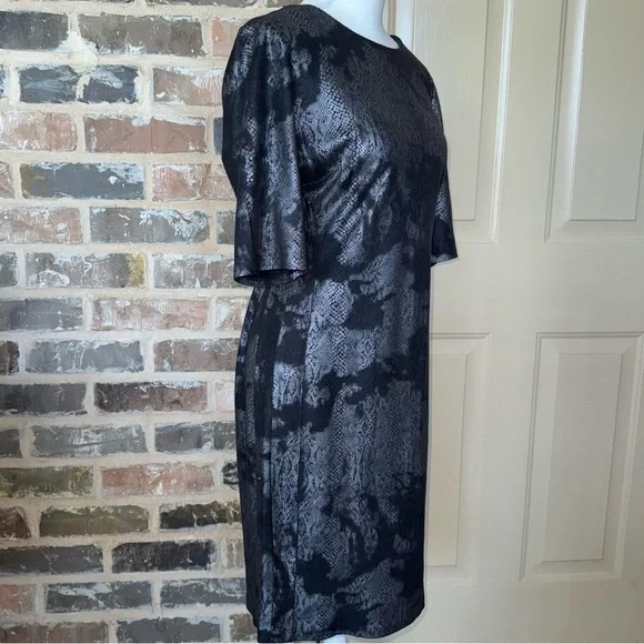 Catherine Malandrino Black Silver Reptile Sheath Dress Back Silver Zipper Sz M - Picture 4 of 10
